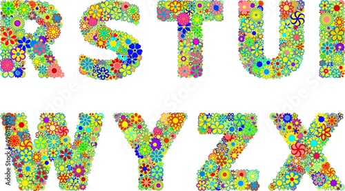 font with colorful various flowers
