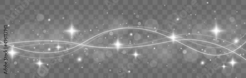 Silver lines with stars and highlights. White sparks and glitter special light effect. Glow light effect.