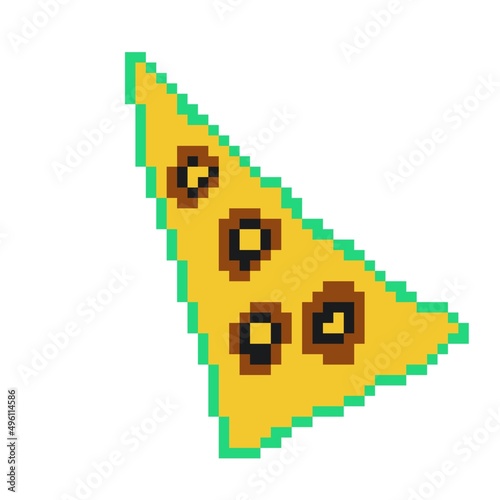 Pixelated pizza slice fast food, pixel food