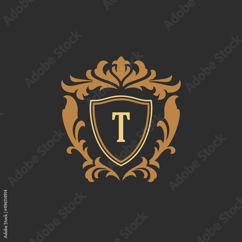 Luxury monogram logo template vector object for logotype or badge design. Trendy vintage royal ornament frame illustration, good for fashion boutique, alcohol or hotel brand.