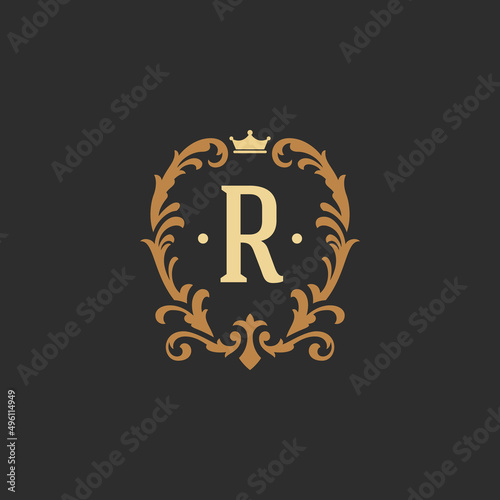 Luxury monogram logo template vector object for logotype or badge design. Trendy vintage royal ornament frame illustration, good for fashion boutique, alcohol or hotel brand.