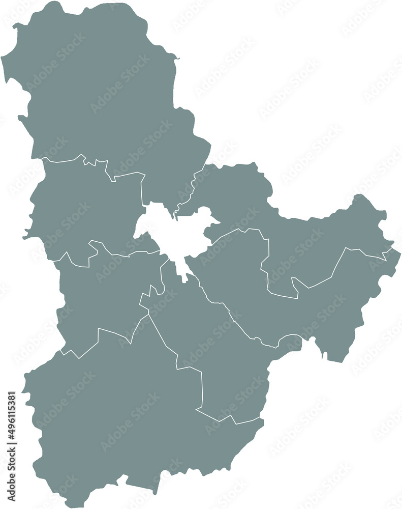 Gray flat blank vector map of raion areas of the  Ukrainian administrative area of KYIV OBLAST, UKRAINE with white  border lines of its raions