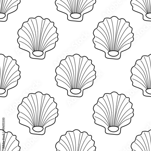 Seashell seamless pattern. Flat vector illustration