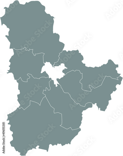 Gray flat blank vector map of raion areas of the Ukrainian administrative area of KYIV OBLAST, UKRAINE with white border lines of its raions