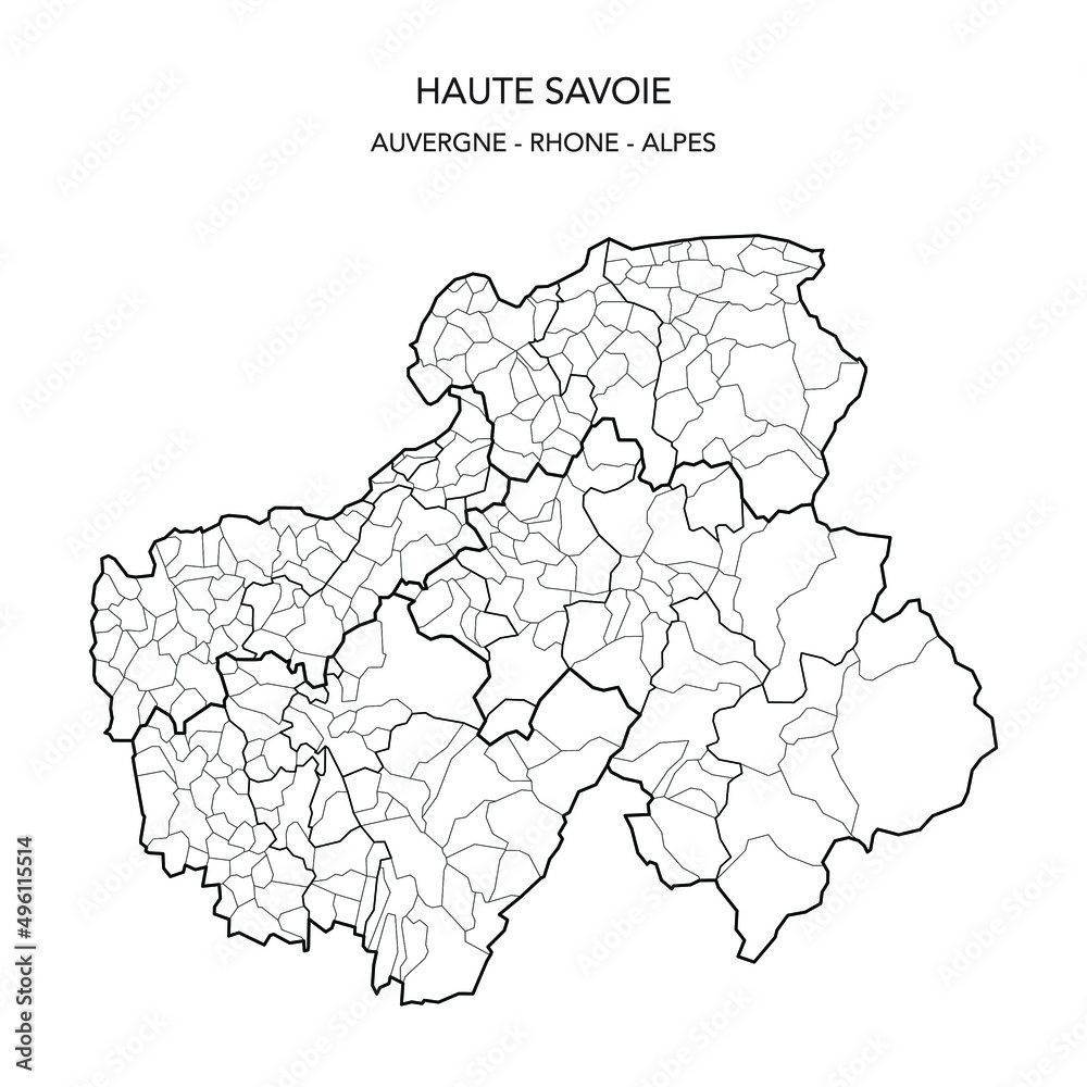 Fototapeta Vector Map of the Geopolitical Subdivisions of the French Department of Haute-Savoie Including Arrondissements, Cantons and Municipalities as of 2022 - Auvergne Rhône Alpes - France