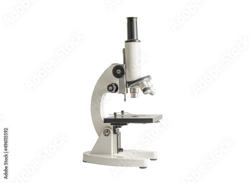 Microscope isolated on white background with clipping path use in science laboratory.