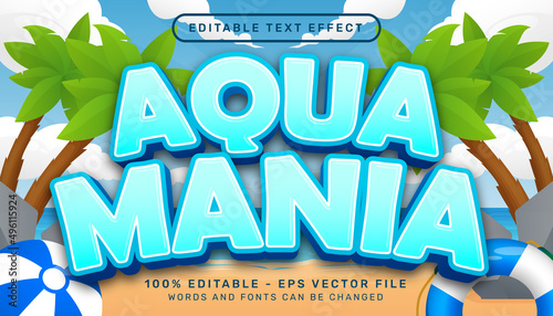 aqua mania 3d text effect and editable text effect with beach background illustration