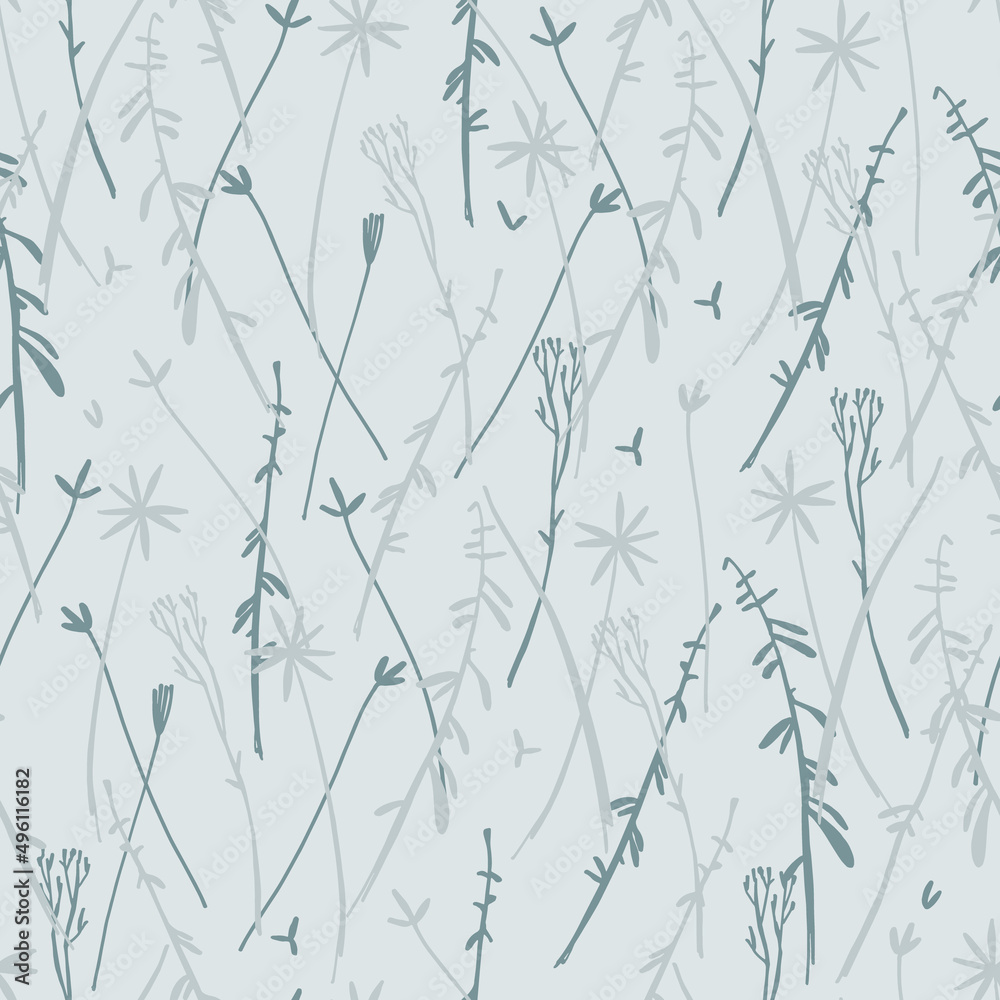 Seamless pattern with pinstripes of hand drawn herbs for surface design, textile, fashion industry and other design projects. Seamless pattern with pinstripes of hand drawn herbs for surface design, textile, fashion industry and other design projects.