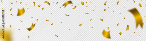 Colorful bright golden confetti isolated on transparent background. Festive vector illustration