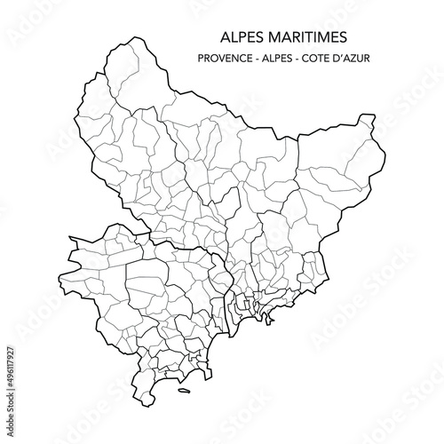 Map of the Geopolitical Subdivisions of The Département Des Alpes-Maritimes Including Arrondissements, Cantons and Municipalities as of 2022 - Provence Alpes Côte d’Azur - France