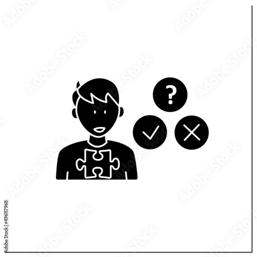 Neurodevelopmental disorder glyph icon.Socially awkward.Unable to understand expressions,feelings. Autism spectrum disorder concept.Filled flat sign. Isolated silhouette vector illustration