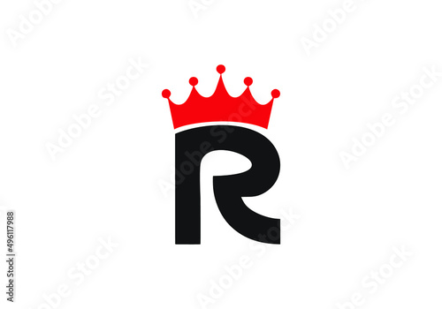 Black R initial letter Bold with red crown logo design