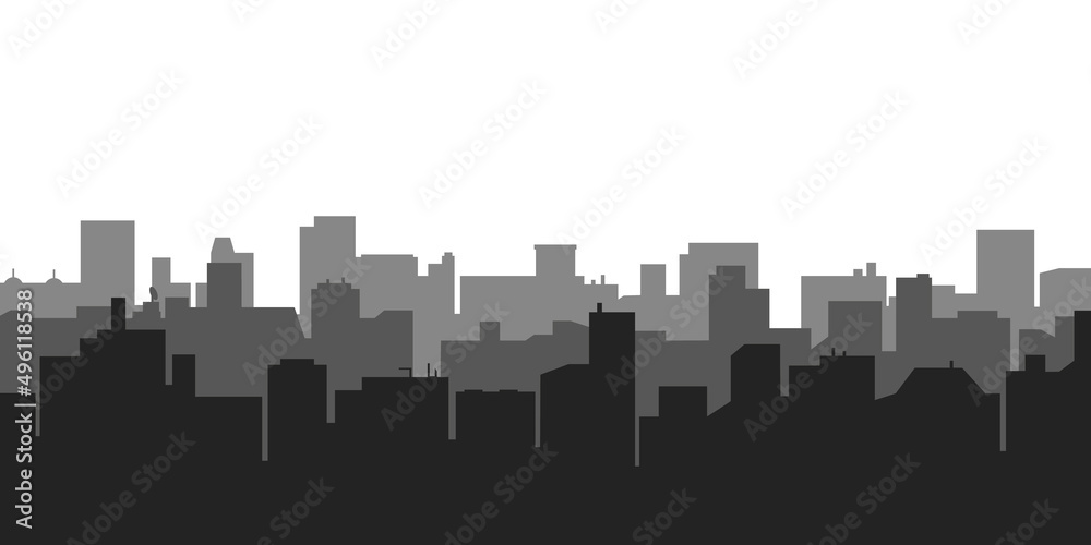 Black and white city silhouette background. Abstract skyline of city buildings with blue sky. Vector illustration