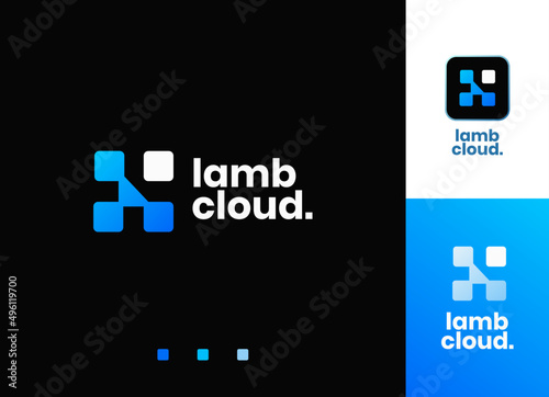 abstract data connect pixel geometric logo design with dot circle and square connected as network logo vector