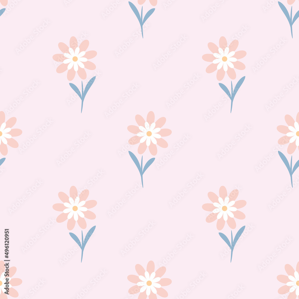 Obraz premium Floral vector pattern. Flower seamless repeat pattern background. Pastel pattern.