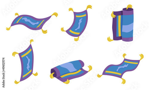 Magic carpet airplane. Blue oriental carpet in different versions