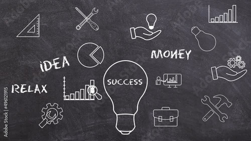 Animation of light bulb lighting up bringing ideas to mind. New business ideas. Career growth, innovation and success concept. Thinking of a way out of a problem