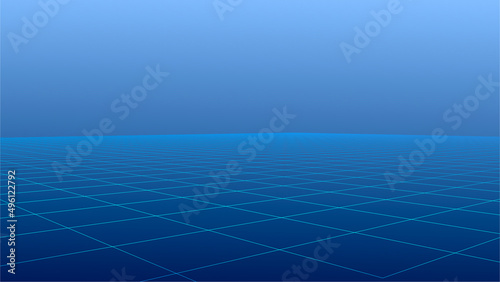 Abstract wireframe perspective grid. Widescreen vector illustration. Blue lines on dark background.