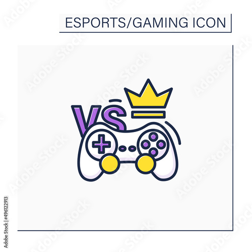 Esports color icon. Competition form using video games. Multiplayer video game contest. Special equipment. Joystick. Gaming concept. Isolated vector illustration