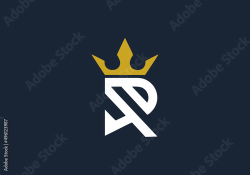 Dark gold and white R initial letter with crown logo design