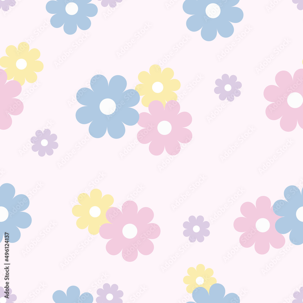 Floral vector pattern. Flower seamless repeat pattern background. Colorful simple pattern.