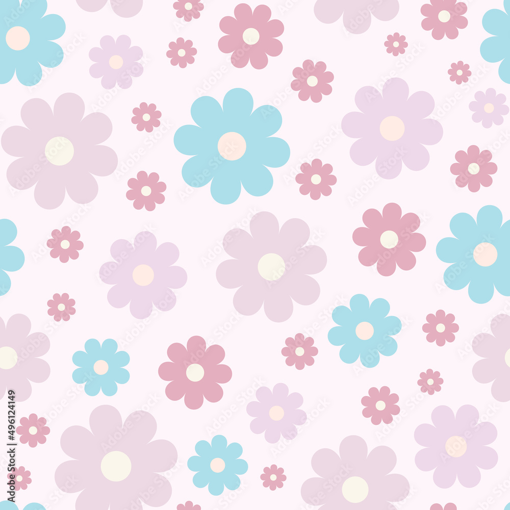 Floral vector pattern. Flower seamless repeat pattern background. Pastel floral design.