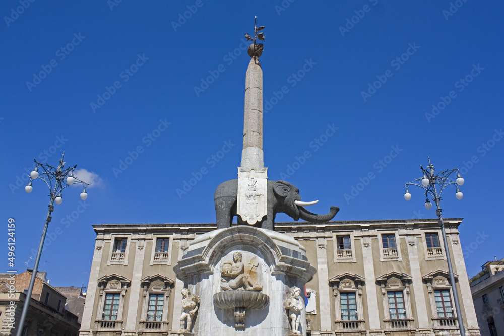 Fountain of Elephant (symbol of Catania) at Piazza Duomo in Catania