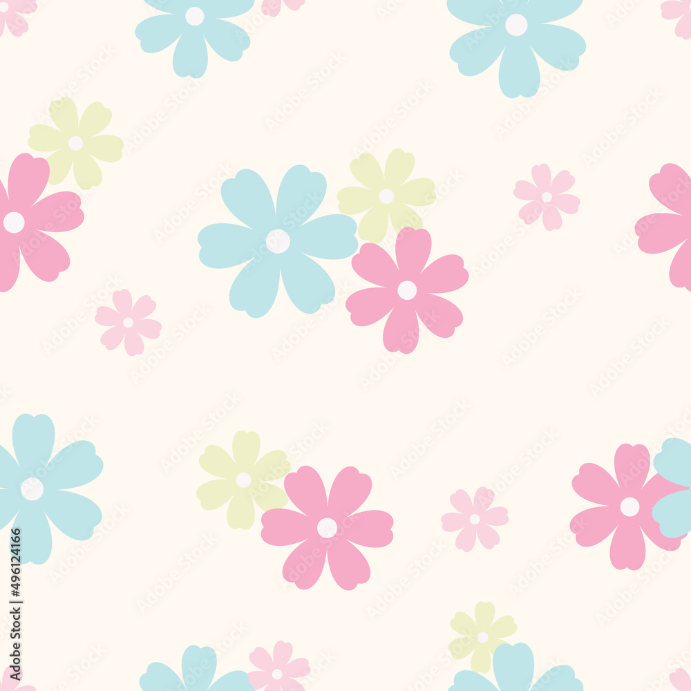 Floral vector pattern. Flower seamless repeat pattern background. Pastel colorful pattern.