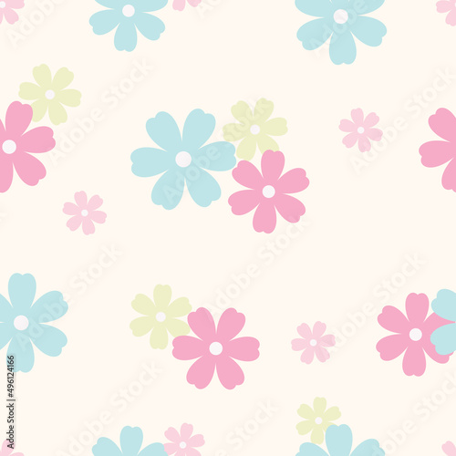 Floral vector pattern. Flower seamless repeat pattern background. Pastel colorful pattern.