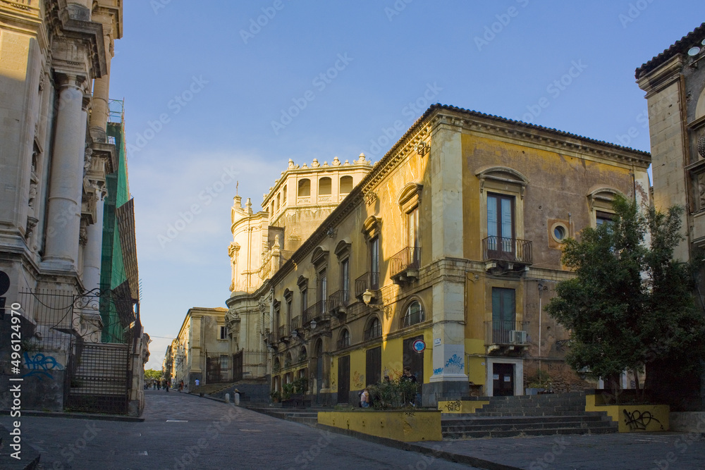 View of Saint Julian Church from street in Catania, Italy, Sicily