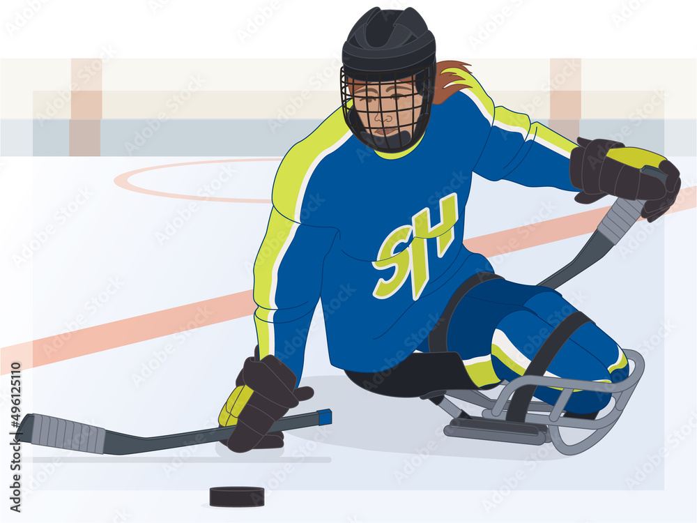para sports paralympic sledge hockey, physical disabled female player ...