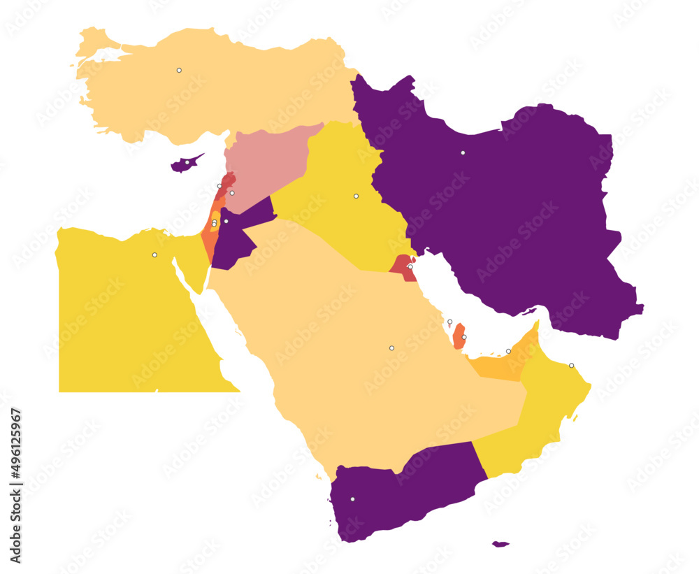 Detailed middle east map labeled with capitals