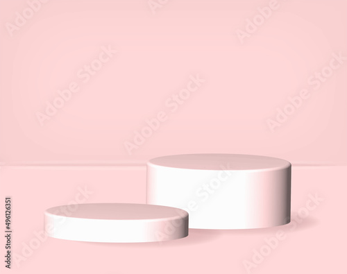Geometric shape podium on pink background for copy space, Abstract minimal studio 3d object, Simple Mockup Space, product design showcase pedestal, vector