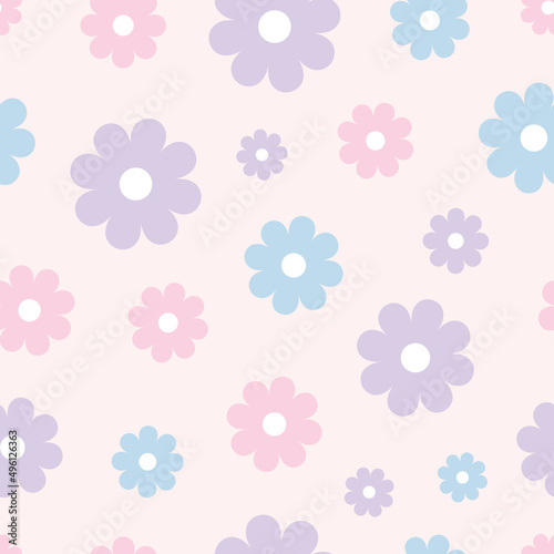 Cute pastel floral vector pattern, seamless repeat pattern design with simple geometric flowers.