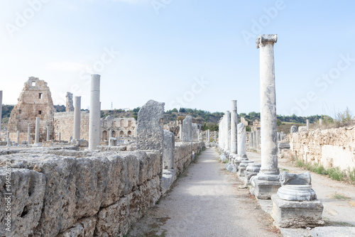 Ancient columns in Ancient city of Perge near Antalya photo