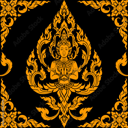 Thai art and asian style luxury banner gold background pattern decoration for printing, flyers, poster, web, banner, brochure and card concept vector illustration. Thai Pattern supreme gold background