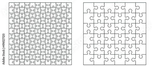 jigsaw puzzle pieces connection line pattern. Puzzle pieces icon or pictogram. Cartoon vector outline. Autism awareness logo or symbol. Dubbele platte puzzels. Teamwork concept. Mosic sign. Game print