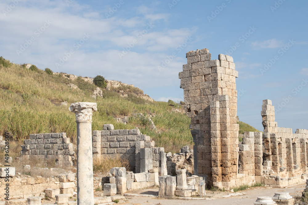 Ancient city of Perge. Remnants of ancient Roman civilization.