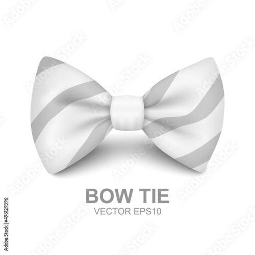 Fototapeta Vector 3d Realistic White Striped Bow Tie Icon Closeup Isolated on White Background
