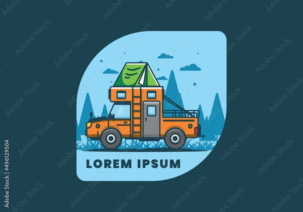 Colorful camping truck flat illustration Colorful camping truck flat illustration