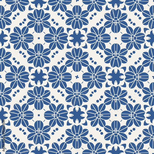 Vintage paper art template with blue geometric pattern. Seamless pattern abstract leaf. Simple vector illustration. Blue abstract texture. Floral vector background.