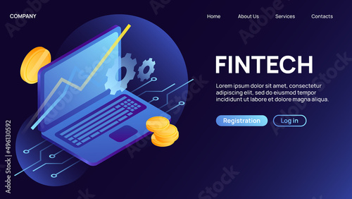 Fintech web Banner. Landing page. Vector illustration