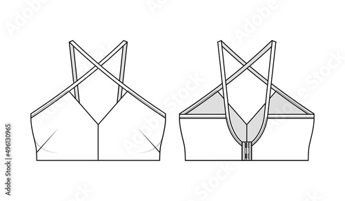 Bra fashion flat sketch template. Fashion technical drawing of a women's top wit straps