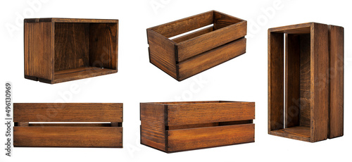 wooden box photographed from different sides isolated on a white background