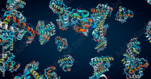 Fototapeta Naklejka Na Ścianę i Meble -  Colorful chain of amino acids or bio molecules called proteins - 3d illustration