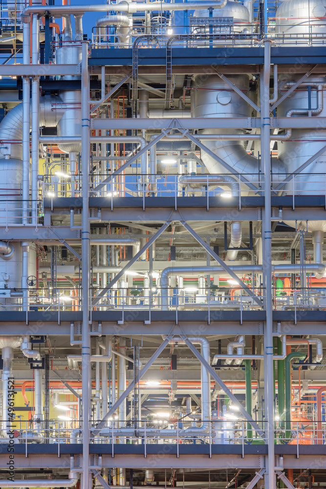 Detail of a chemical plant at dusk. Detail of a chemical plant at dusk.