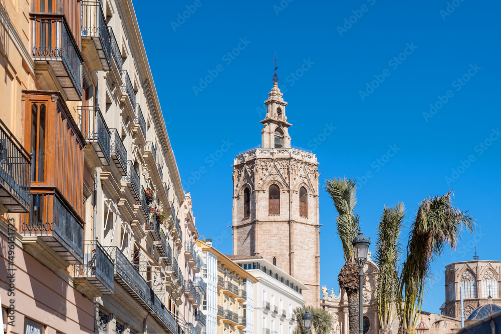 Historical architectural buildings in the old town of Valencia, Spain