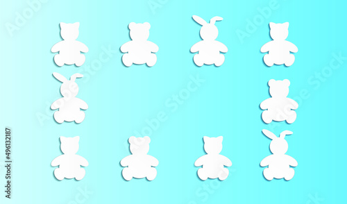 Festive frame with Bear, Rabbit and Cat. Paper cut out style