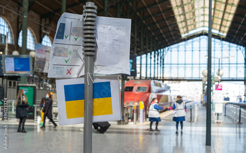 volunteers helping center for Ukrainian refugees from the war at the railway station in Paris