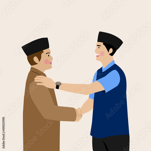 Muslim shake hand to each other on occasion of Eid, Eid al-Fitr vector illustration